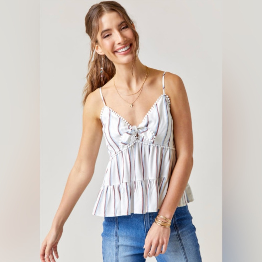 Francesca‘s Alanna Stripped Pom Trim Tank Top S